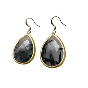 RARE LF Gold & Lava Stone Quartz Teardrop Earrings
